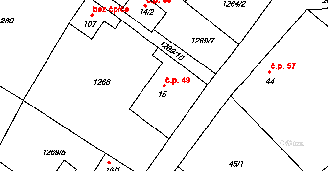 Český Rudolec 49 na parcele st. 15 v KÚ Český Rudolec, Katastrální mapa