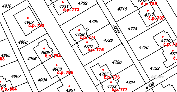 Záběhlice 775, Praha na parcele st. 4727 v KÚ Záběhlice, Katastrální mapa