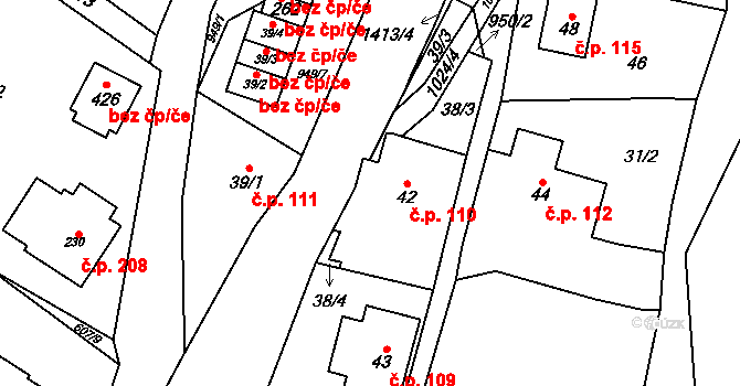 Černý Důl 110 na parcele st. 42 v KÚ Černý Důl, Katastrální mapa