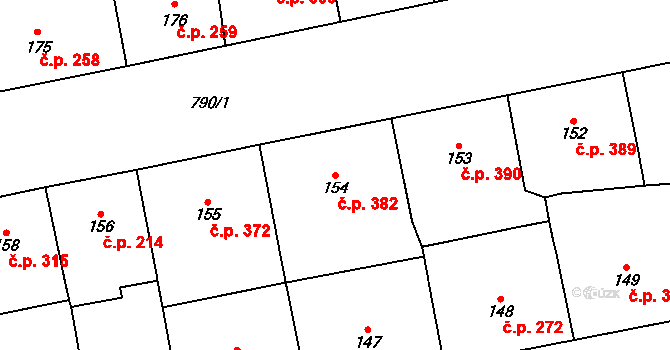Karlín 382, Praha na parcele st. 154 v KÚ Karlín, Katastrální mapa