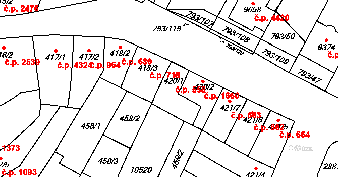 Hodonín 558 na parcele st. 420/1 v KÚ Hodonín, Katastrální mapa