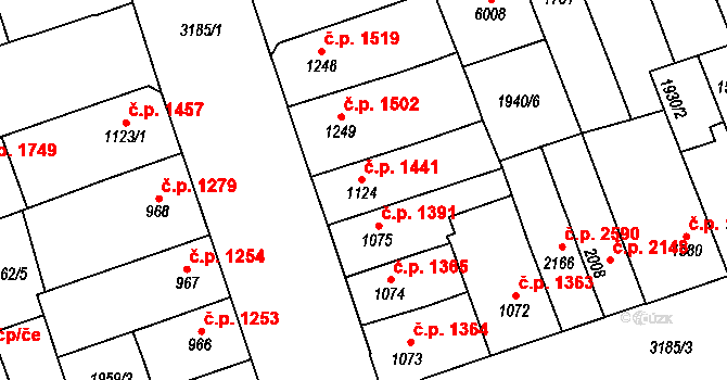 Hodonín 1441 na parcele st. 1124 v KÚ Hodonín, Katastrální mapa