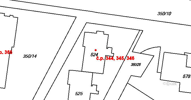 Povel 344,345,346, Olomouc na parcele st. 524 v KÚ Povel, Katastrální mapa