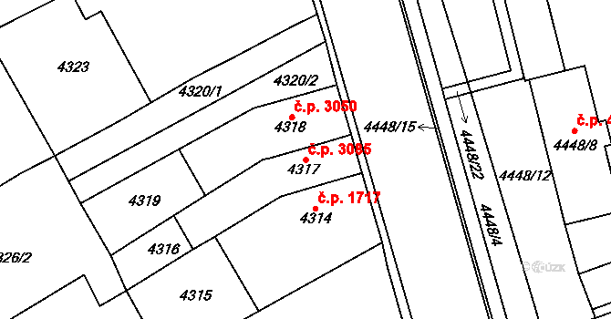 Chomutov 3085 na parcele st. 4317 v KÚ Chomutov I, Katastrální mapa
