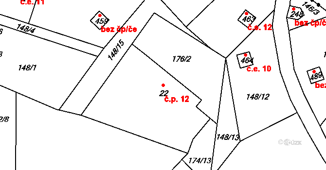 Liberec XXXIV-Bedřichovka 12, Liberec na parcele st. 22 v KÚ Machnín, Katastrální mapa