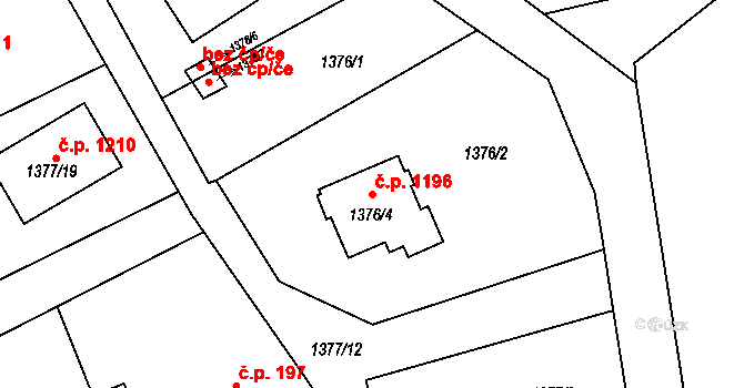 Ráj 1196, Karviná na parcele st. 1376/4 v KÚ Ráj, Katastrální mapa