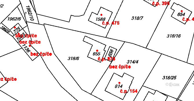 Rokytnice 378, Vsetín na parcele st. 655 v KÚ Rokytnice u Vsetína, Katastrální mapa