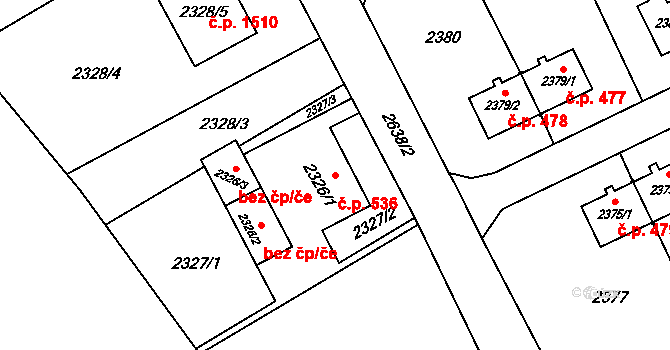 Prostřední Suchá 536, Havířov na parcele st. 2326/1 v KÚ Prostřední Suchá, Katastrální mapa