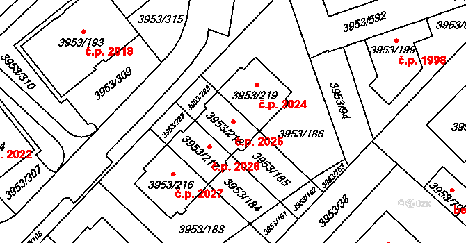 Řečkovice 2025, Brno na parcele st. 3953/218 v KÚ Řečkovice, Katastrální mapa