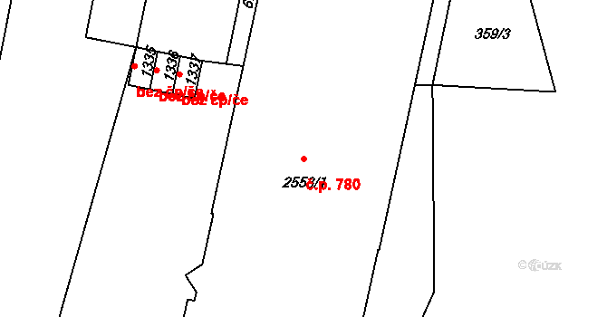 Týn nad Vltavou 780 na parcele st. 2553/1 v KÚ Týn nad Vltavou, Katastrální mapa
