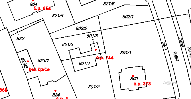 Štětí 744 na parcele st. 801/5 v KÚ Štětí I, Katastrální mapa