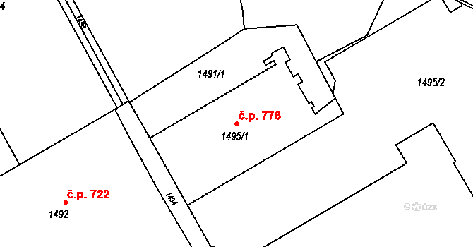 Šluknov 778 na parcele st. 1495/1 v KÚ Šluknov, Katastrální mapa