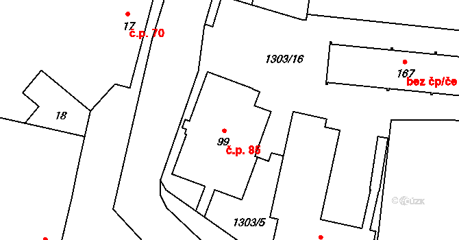 Krpy 85, Kropáčova Vrutice na parcele st. 99 v KÚ Krpy, Katastrální mapa