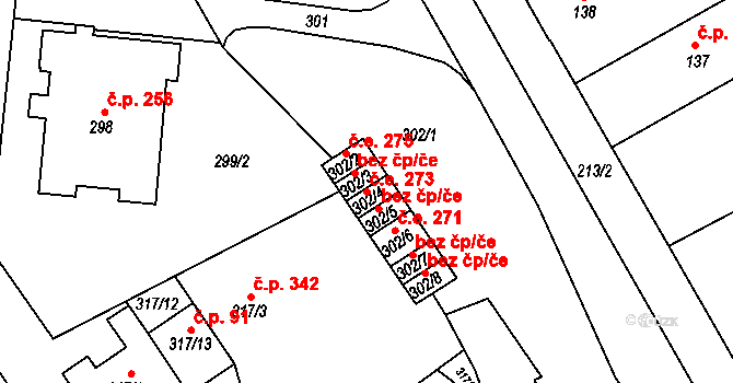 Ostopovice 273 na parcele st. 302/4 v KÚ Ostopovice, Katastrální mapa
