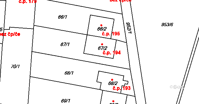 Rajhradice 194 na parcele st. 67/2 v KÚ Rajhradice, Katastrální mapa