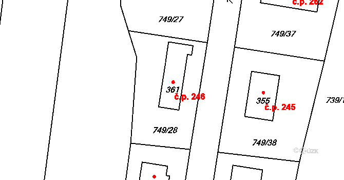 Chodouň 246 na parcele st. 361 v KÚ Chodouň, Katastrální mapa