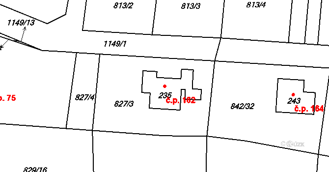 Čestice 162 na parcele st. 235 v KÚ Čestice u Častolovic, Katastrální mapa