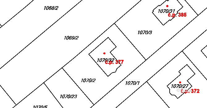 Darkovičky 377, Hlučín na parcele st. 1070/32 v KÚ Darkovičky, Katastrální mapa