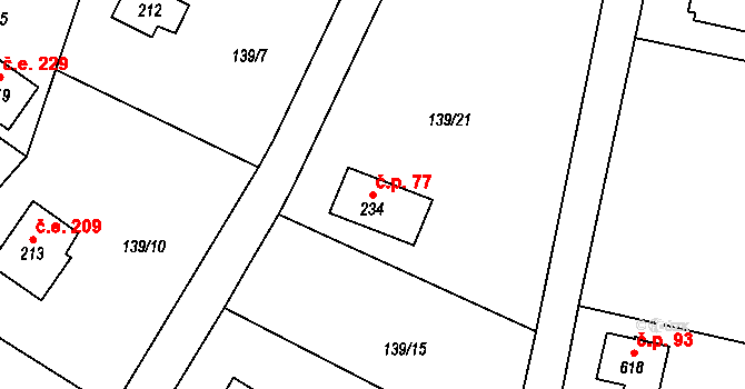 Javorník 77, Čtyřkoly na parcele st. 234 v KÚ Čtyřkoly, Katastrální mapa