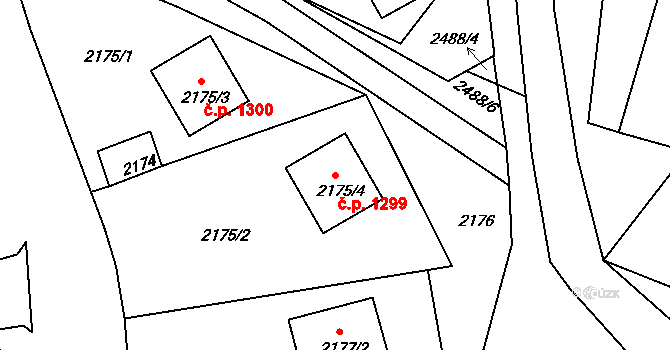 Bruntál 1299 na parcele st. 2175/4 v KÚ Bruntál-město, Katastrální mapa