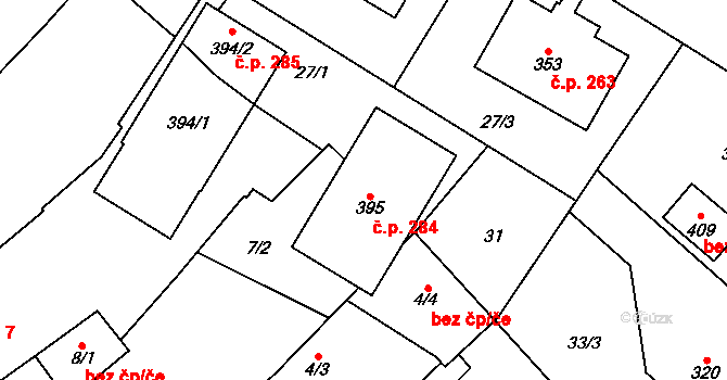 Kolinec 284 na parcele st. 395 v KÚ Kolinec, Katastrální mapa