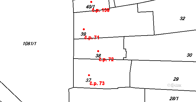 Prčice 72, Sedlec-Prčice na parcele st. 38 v KÚ Prčice, Katastrální mapa