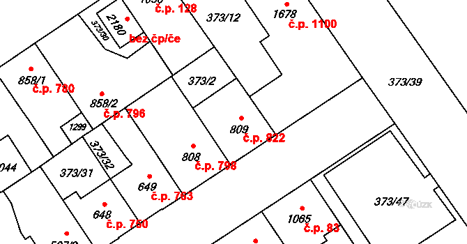 Přívoz 822, Ostrava na parcele st. 809 v KÚ Přívoz, Katastrální mapa
