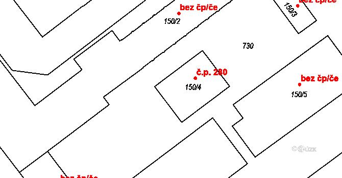 Vávrovice 280, Opava na parcele st. 150/4 v KÚ Vávrovice, Katastrální mapa