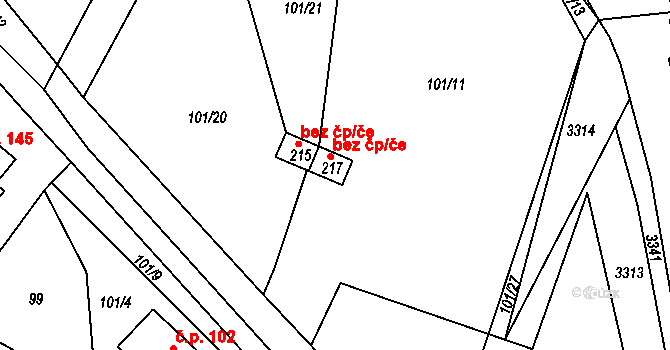 Těmice 39255450 na parcele st. 217 v KÚ Těmice u Kamenice nad Lipou, Katastrální mapa