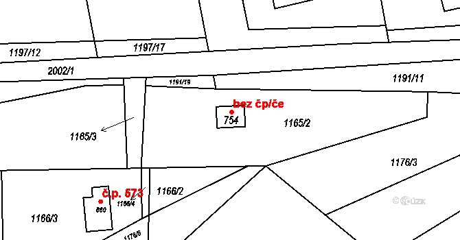 Hrádek 43177450 na parcele st. 754 v KÚ Hrádek, Katastrální mapa