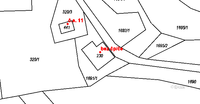 Bozkov 44728450 na parcele st. 230 v KÚ Bozkov, Katastrální mapa