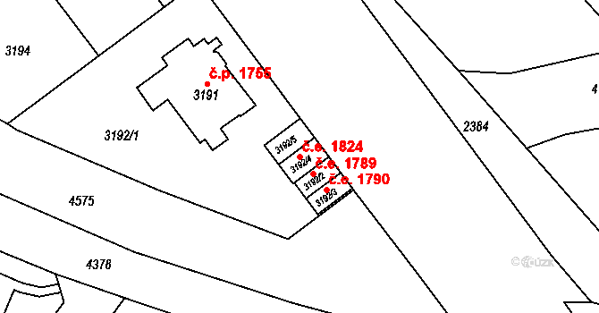 Teplice 1824 na parcele st. 3192/4 v KÚ Teplice, Katastrální mapa