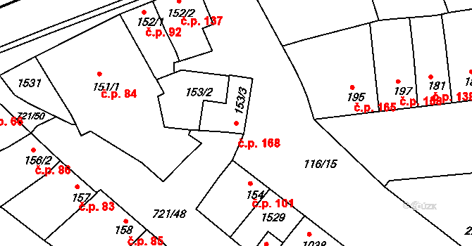 Kvačice 168, Uherský Ostroh na parcele st. 153/3 v KÚ Kvačice, Katastrální mapa