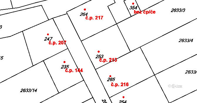 Ořechov 213 na parcele st. 253 v KÚ Ořechov u Uherského Hradiště, Katastrální mapa
