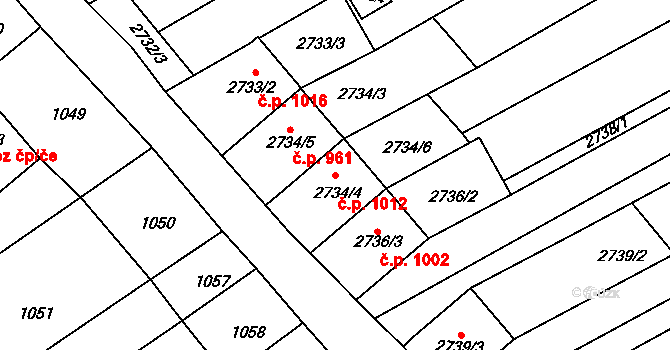 Nivnice 1012 na parcele st. 2734/4 v KÚ Nivnice, Katastrální mapa