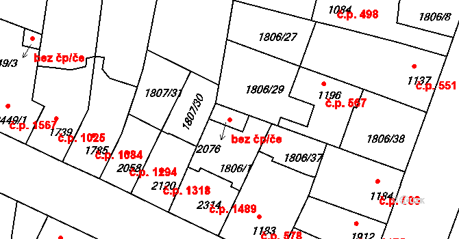 Písek 48721450 na parcele st. 2076 v KÚ Písek, Katastrální mapa