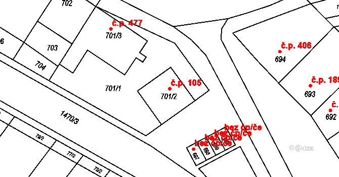 Otnice 105 na parcele st. 701/2 v KÚ Otnice, Katastrální mapa
