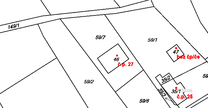 Divišov 27, Sušice na parcele st. 46 v KÚ Divišov u Sušice, Katastrální mapa