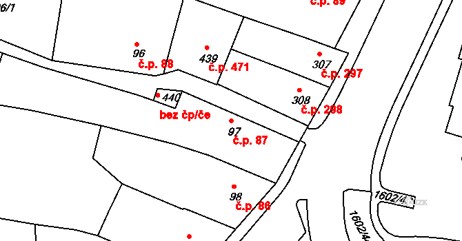 Milevsko 87 na parcele st. 97 v KÚ Milevsko, Katastrální mapa