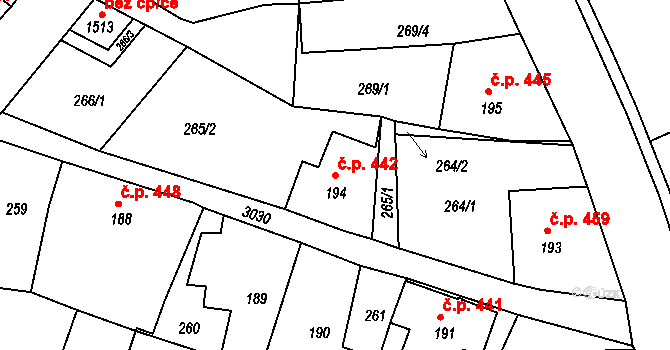 Krásná Lípa 442 na parcele st. 194 v KÚ Krásná Lípa, Katastrální mapa