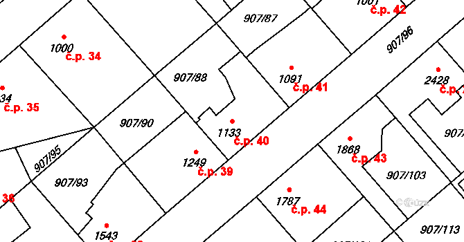 Beroun-Zavadilka 40, Beroun na parcele st. 1133 v KÚ Beroun, Katastrální mapa