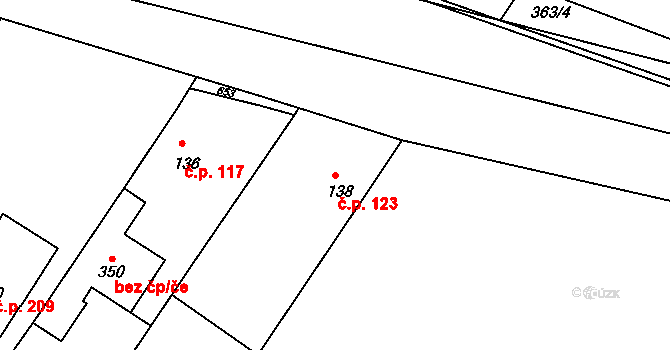 Jiřice 123, Kostelec nad Labem na parcele st. 138 v KÚ Jiřice u Kostelce nad Labem, Katastrální mapa