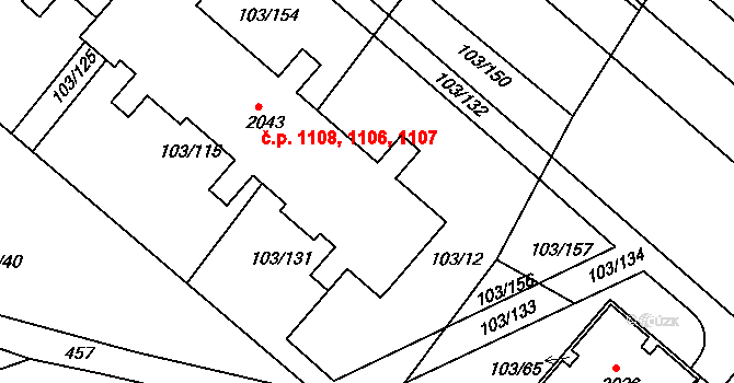 Neratovice 1106,1107,1108 na parcele st. 2043 v KÚ Neratovice, Katastrální mapa