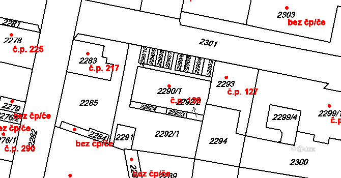 Řevnice 128 na parcele st. 2290/1 v KÚ Řevnice, Katastrální mapa