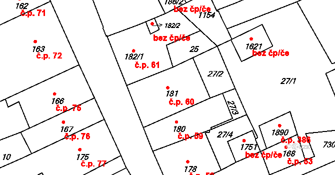 Broumov 60 na parcele st. 181 v KÚ Broumov, Katastrální mapa
