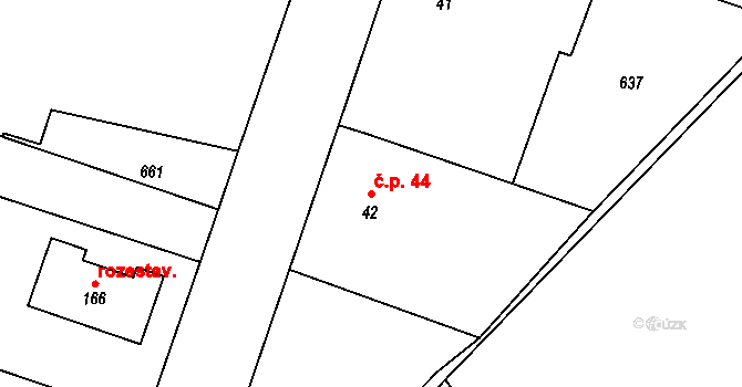 Hrobice 44 na parcele st. 42 v KÚ Hrobice, Katastrální mapa