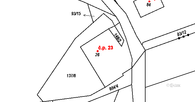 Račov 23, Zdíkov na parcele st. 26 v KÚ Račov, Katastrální mapa