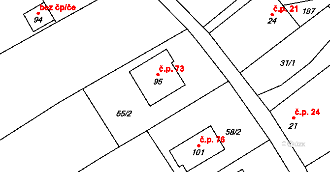 Výškovice 73, Bílovec na parcele st. 95 v KÚ Výškovice u Slatiny, Katastrální mapa