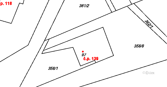 Lubina 139, Kopřivnice na parcele st. 97 v KÚ Drnholec nad Lubinou, Katastrální mapa