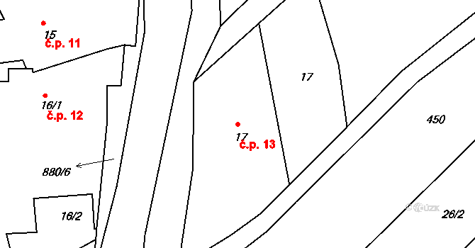 Val 13 na parcele st. 17 v KÚ Val u Dobrušky, Katastrální mapa